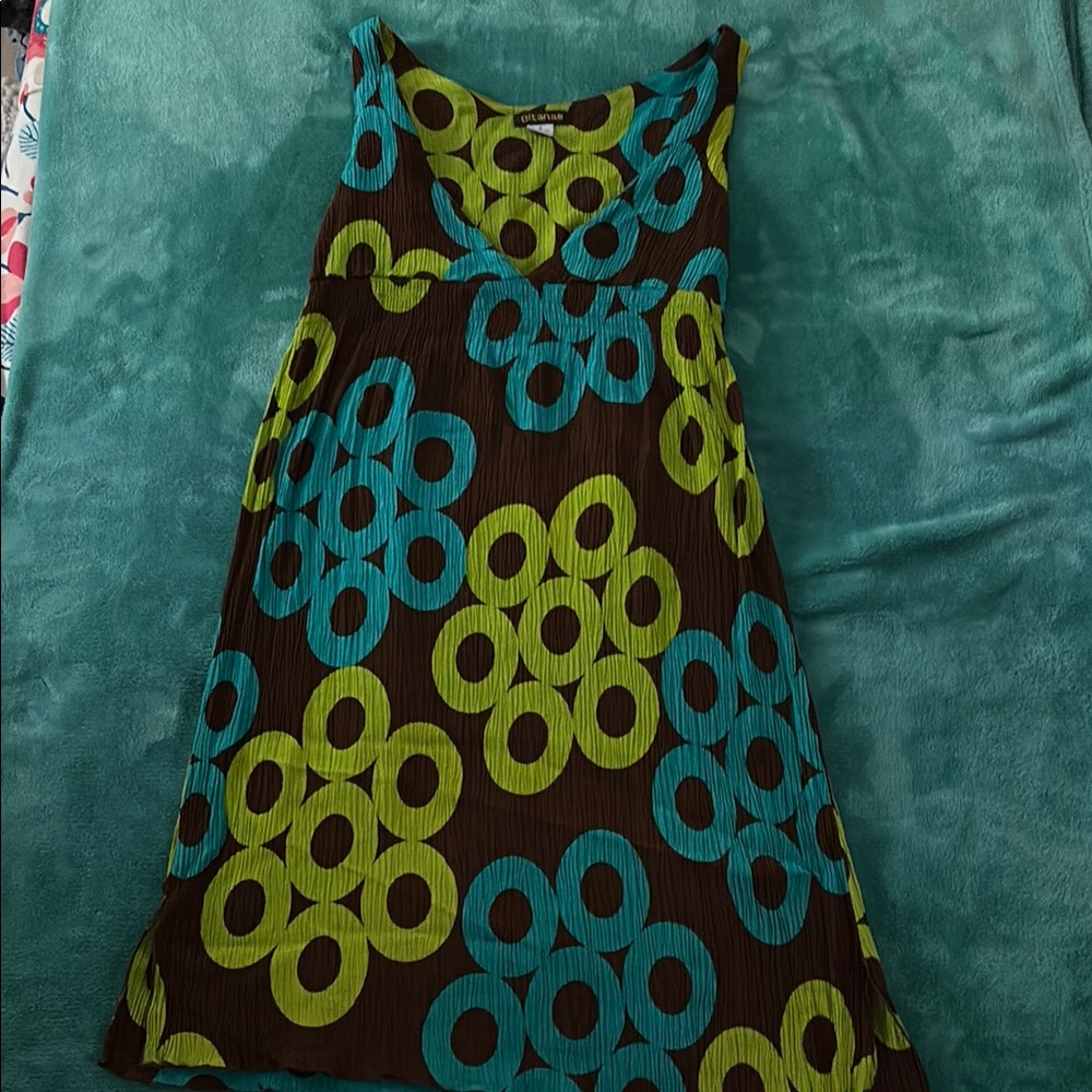 Sleeveless Patterned Dress - Green and Blue